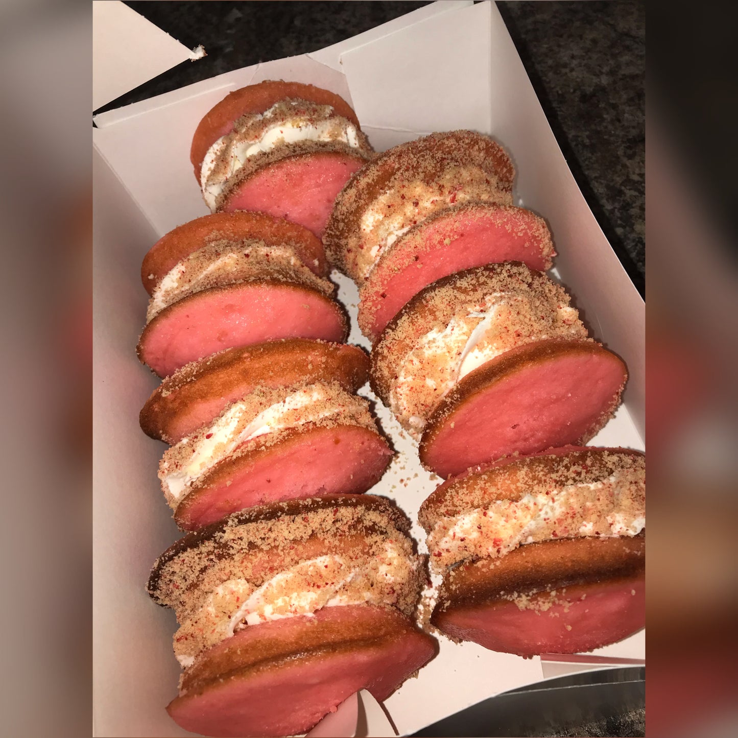 Strawberry crunch cookie sandwiches